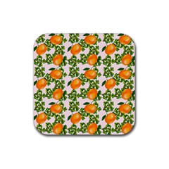 Citrus Tropical Orange Pink Rubber Coaster (square)  by snowwhitegirl