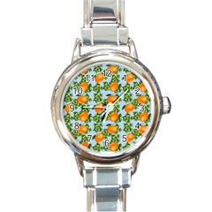 Citrus Tropical Orange Blue Round Italian Charm Watch by snowwhitegirl