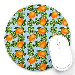 Citrus Tropical Orange Blue Round Mousepads by snowwhitegirl