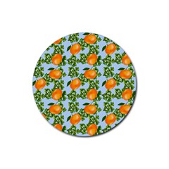 Citrus Tropical Orange Blue Rubber Round Coaster (4 Pack)  by snowwhitegirl