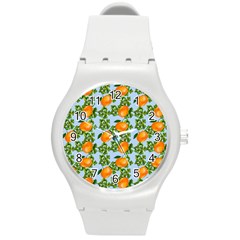 Citrus Tropical Orange Blue Round Plastic Sport Watch (m) by snowwhitegirl