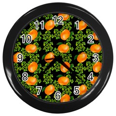 Citrus Tropical Orange Black Wall Clock (black) by snowwhitegirl