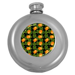 Citrus Tropical Orange Black Round Hip Flask (5 Oz) by snowwhitegirl