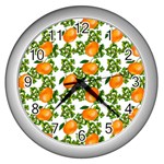 Citrus Tropical Orange White Wall Clock (Silver) Front