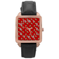 Skull Red Pattern Rose Gold Leather Watch  by snowwhitegirl