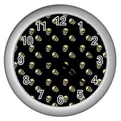 Skull Black Pattern Wall Clock (silver) by snowwhitegirl