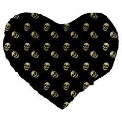 Skull Black Pattern Large 19  Premium Heart Shape Cushions by snowwhitegirl