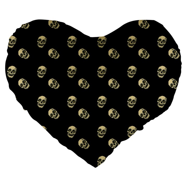 Skull Black Pattern Large 19  Premium Heart Shape Cushions