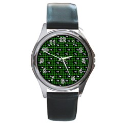 Eyes Green Plaid Round Metal Watch by snowwhitegirl