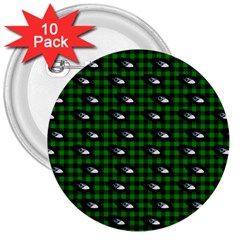 Eyes Green Plaid 3  Buttons (10 Pack)  by snowwhitegirl