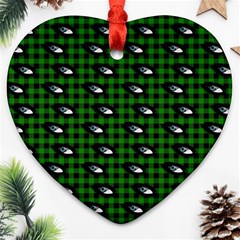 Eyes Green Plaid Heart Ornament (two Sides) by snowwhitegirl