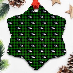 Eyes Green Plaid Snowflake Ornament (two Sides) by snowwhitegirl