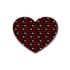 Eyes Red Plaid Rubber Coaster (heart)  by snowwhitegirl