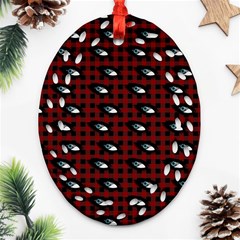 Eyes Red Plaid Ornament (oval Filigree) by snowwhitegirl