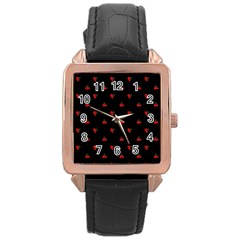 Candy Apple Black Pattern Rose Gold Leather Watch  by snowwhitegirl