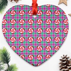 Peppermint Candy Pink Plaid Heart Ornament (two Sides) by snowwhitegirl