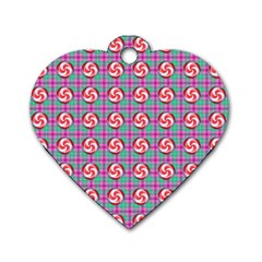 Peppermint Candy Pink Plaid Dog Tag Heart (one Side) by snowwhitegirl