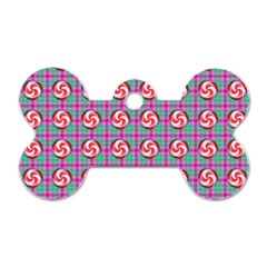 Peppermint Candy Pink Plaid Dog Tag Bone (two Sides) by snowwhitegirl