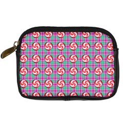 Peppermint Candy Pink Plaid Digital Camera Leather Case by snowwhitegirl