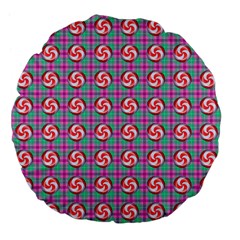 Peppermint Candy Pink Plaid Large 18  Premium Flano Round Cushions by snowwhitegirl