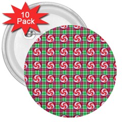 Peppermint Candy Green Plaid 3  Buttons (10 Pack)  by snowwhitegirl