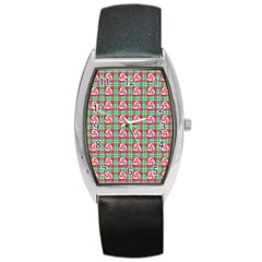 Peppermint Candy Green Plaid Barrel Style Metal Watch by snowwhitegirl