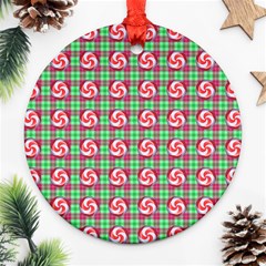 Peppermint Candy Green Plaid Round Ornament (two Sides) by snowwhitegirl