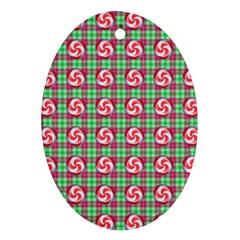 Peppermint Candy Green Plaid Oval Ornament (two Sides) by snowwhitegirl