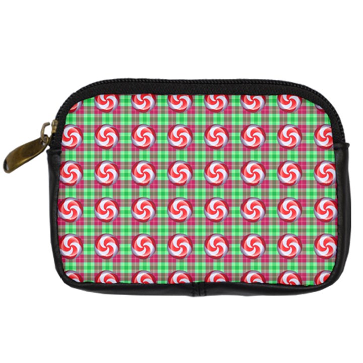 Peppermint Candy Green Plaid Digital Camera Leather Case