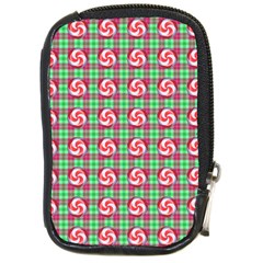 Peppermint Candy Green Plaid Compact Camera Leather Case by snowwhitegirl