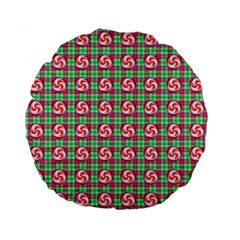 Peppermint Candy Green Plaid Standard 15  Premium Flano Round Cushions by snowwhitegirl