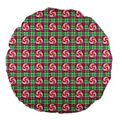 Peppermint Candy Green Plaid Large 18  Premium Flano Round Cushions by snowwhitegirl