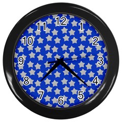 Silver Stars Royal Blue Wall Clock (black) by snowwhitegirl