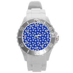 Silver Stars Royal Blue Round Plastic Sport Watch (l) by snowwhitegirl