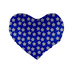 Silver Stars Royal Blue Standard 16  Premium Heart Shape Cushions by snowwhitegirl