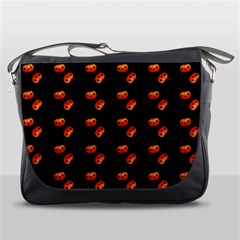 Kawaii Pumpkin Black Messenger Bag by snowwhitegirl