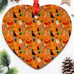 Halloween Treats Pattern Orange Ornament (Heart) Front