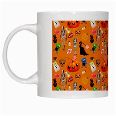 Halloween Treats Pattern Orange White Mugs by snowwhitegirl