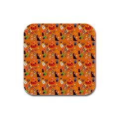 Halloween Treats Pattern Orange Rubber Square Coaster (4 Pack)  by snowwhitegirl