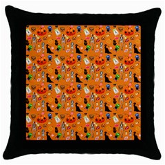 Halloween Treats Pattern Orange Throw Pillow Case (black) by snowwhitegirl