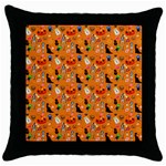 Halloween Treats Pattern Orange Throw Pillow Case (Black) Front