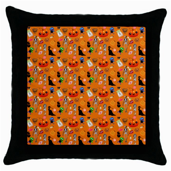 Halloween Treats Pattern Orange Throw Pillow Case (Black)