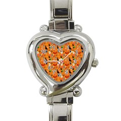 Halloween Treats Pattern Orange Heart Italian Charm Watch by snowwhitegirl