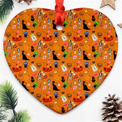 Halloween Treats Pattern Orange Heart Ornament (two Sides) by snowwhitegirl