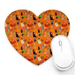 Halloween Treats Pattern Orange Heart Mousepads by snowwhitegirl