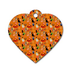 Halloween Treats Pattern Orange Dog Tag Heart (two Sides) by snowwhitegirl