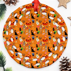 Halloween Treats Pattern Orange Round Filigree Ornament (two Sides) by snowwhitegirl