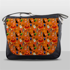 Halloween Treats Pattern Orange Messenger Bag by snowwhitegirl