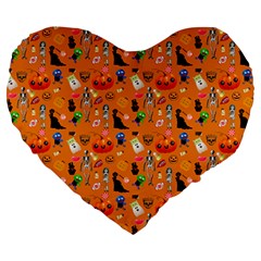 Halloween Treats Pattern Orange Large 19  Premium Heart Shape Cushions by snowwhitegirl