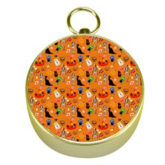 Halloween Treats Pattern Orange Gold Compasses by snowwhitegirl